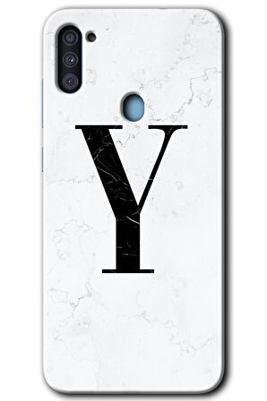 Galaxy M11 Kılıf HD Desen Baskılı Arka Kapak - Beyaz Mermer Desenli Y Harfi 