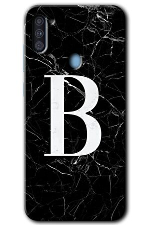 Galaxy M11 Kılıf HD Desen Baskılı Arka Kapak - Siyah Mermer Desenli B Harfi 