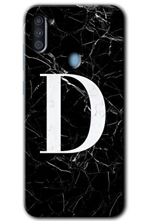 Galaxy M11 Kılıf HD Desen Baskılı Arka Kapak - Siyah Mermer Desenli D Harfi 