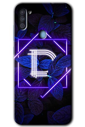 Galaxy M11 Kılıf HD Desen Baskılı Arka Kapak - Dark Neon Yaprak D Harfi 