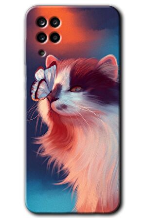 Galaxy M12 Kılıf HD Desen Baskılı Arka Kapak - Cat Butterfly 