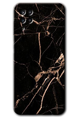 Galaxy M12 Kılıf HD Desen Baskılı Arka Kapak - Siyah Gold Mermer 