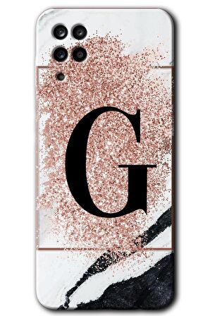 Galaxy M12 Kılıf HD Desen Baskılı Arka Kapak - Pembe Mermer Desenli G Harfi 