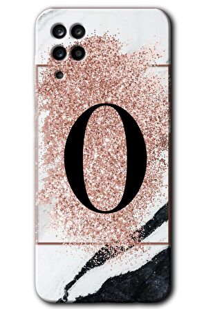 Galaxy M12 Kılıf HD Desen Baskılı Arka Kapak - Pembe Mermer Desenli O Harfi 