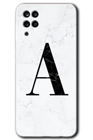 Galaxy M12 Kılıf HD Desen Baskılı Arka Kapak - Beyaz Mermer Desenli A Harfi 