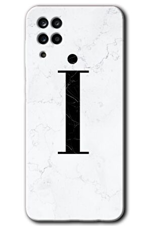 Galaxy M12 Kılıf HD Desen Baskılı Arka Kapak - Beyaz Mermer Desenli İ Harfi 
