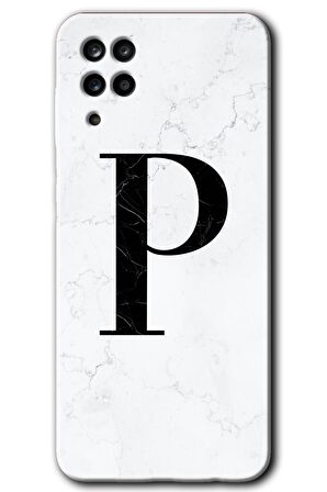 Galaxy M12 Kılıf HD Desen Baskılı Arka Kapak - Beyaz Mermer Desenli P Harfi 