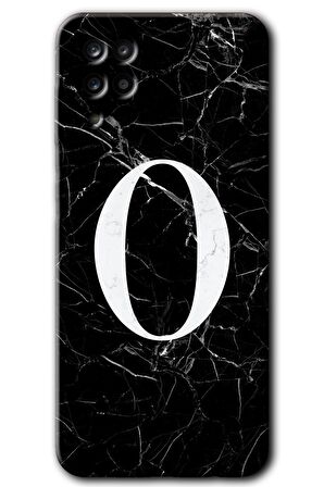Galaxy M12 Kılıf HD Desen Baskılı Arka Kapak - Siyah Mermer Desenli O Harfi 