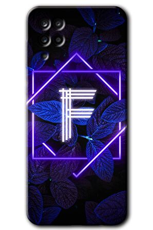 Galaxy M12 Kılıf HD Desen Baskılı Arka Kapak - Dark Neon Yaprak F Harfi 