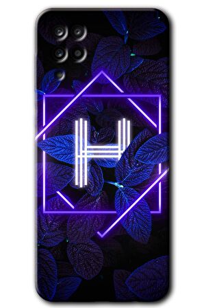 Galaxy M12 Kılıf HD Desen Baskılı Arka Kapak - Dark Neon Yaprak H Harfi 