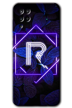 Galaxy M12 Kılıf HD Desen Baskılı Arka Kapak - Dark Neon Yaprak R Harfi 