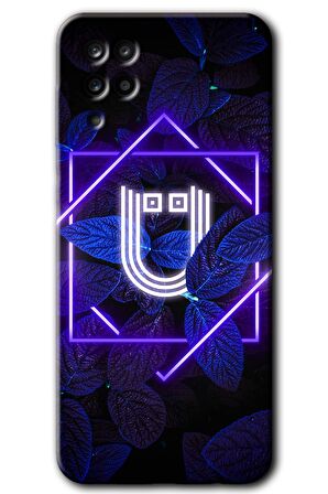 Galaxy M12 Kılıf HD Desen Baskılı Arka Kapak - Dark Neon Yaprak Ü Harfi 