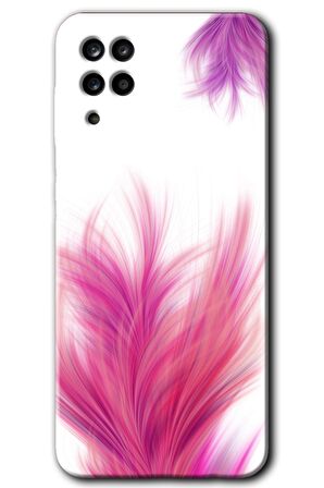 Galaxy M12 Kılıf HD Desen Baskılı Arka Kapak - Pembe Tüy 