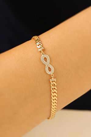 İnce Gurmet Sonsuzluk Taşlı Kadın Altın Bileklik