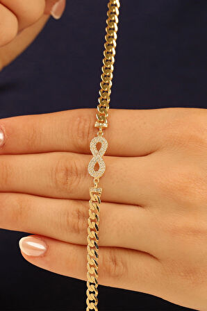 İnce Gurmet Sonsuzluk Taşlı Kadın Altın Bileklik