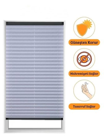 Açık Gri Plise Perde Katlanır Cam Balkon Perdesi - Ofis Perdesi - Mutfak Perdesi
