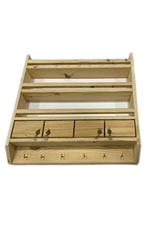 Pure Wood Life Büyük Boy Ahşap Terek Baharatlık Mutfak Rafı