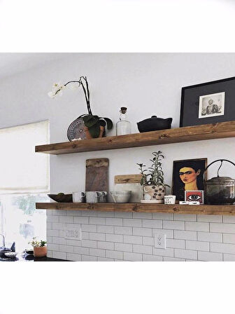 Ahşap 100 Cm 2'li Ceviz Rengi Çam Dekoratif Duvar Rafı