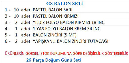 Taraftar Sarı Kırmızı 20 Adet Balon, 2 Adet Yıldız, 1 Yaş Krem Folyo Balon Seti