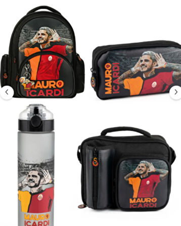Mauro Icardi Official Lisanslı Suni Deri Sırt Çantası+Beslenme Çantası+Suluk+Kalemlik Seti Taraftar