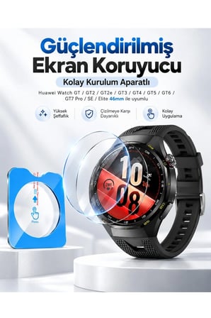 Huawei Gt 2 Gt3 Gt3 Pro Gt4 Gt5 Gt5 Gt 6 Gt 7 Pro 46mm Uyumlu Cam Kolay Kurulum Aparatlı Ekran Koruyucu