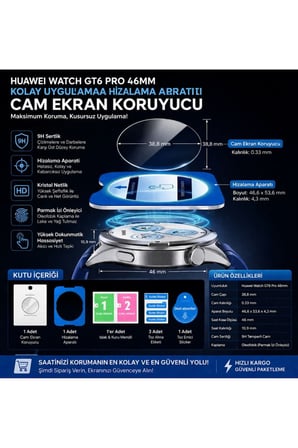 Huawei Watch Gt5 46mm Kolay Uygulama Hizalama Aparatlı Cam Ekran Koruyucu