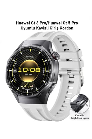 Huawei GT 7 Pro / GT 6 Pro / GT 5 Pro 46mm Uyumlu Metal Tokalı ORJ Kavisli Giriş Silikon Kordon