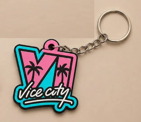 3D Baskı Vice City Tarzı Retro Gamer Anahtarlık – Palmiye Temalı Çanta Süsü