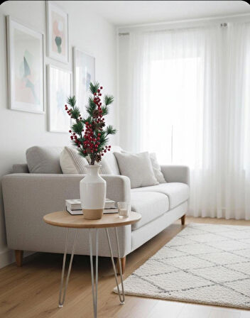 Çiçek Kokina ve Çam Dalı Uzun Dal Kozalaklı 75cm Yılbaşı Çiçeği Red Berry 3 ADET KOKİNA 