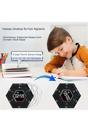 Altıgen Dijital Geri Sayım Zamanlayıcı | LED Ekranlı Görsel Timer | Mıknatıslı | Mutfak, Ders, Ofis için Akıllı Zaman Yöneti