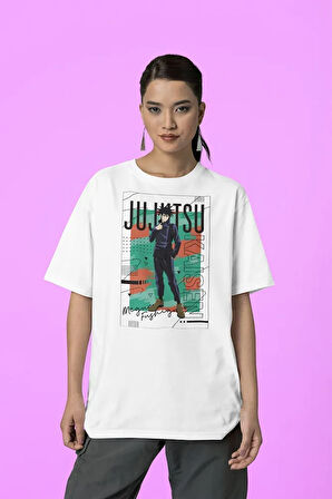 Anime Karakter Jujutsu Kaisen Baskılı Unisex Oversize Tişört