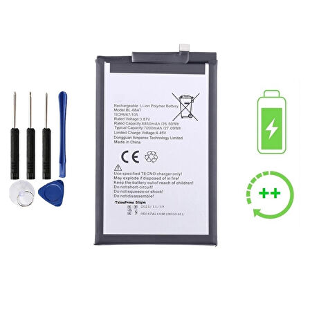  Tecno Pova 3 ile Uyumlu  Güclendirilmis İthal Pil Batarya  BL-68AT