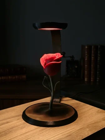 Nova Home Dekoratif Gül Masa Lambası USB Siyah Kırmızı PLA 3D Baskı