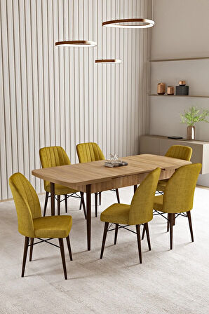 Lara Meşe Desen 80 X 132 Açılabilir MDF Mutfak Masası 6  Sandalye