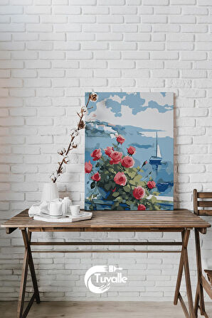 Güller ve Yelkenliler Sayılarla Boyama Seti, Hobi Seti, 40X50 Tablo, Fırça Boya, Numaralı Tuval