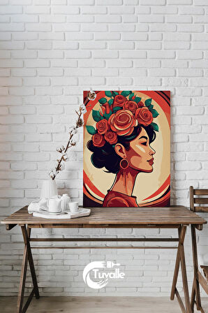 Güllerin Kadını Sayılarla Boyama Seti, Hobi Seti, 40X50 Tablo, Fırça Boya, Numaralı Tuval