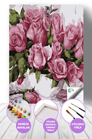 Güllerin Dansı Sayılarla Boyama Seti, Hobi Seti, 40X50 Tablo, Fırça Boya, Numaralı Tuval