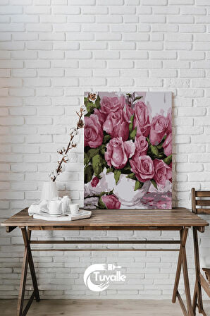 Güllerin Dansı Sayılarla Boyama Seti, Hobi Seti, 40X50 Tablo, Fırça Boya, Numaralı Tuval