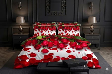 Özel Tasarım Marka 240*260 Cm Çift Kişilik Nevresim Takımı Organik Saten & Pamuk Luxury Ranforce Premium Kumaş Dokuma deluxe seri güllü çeyiz kırmızı beyaz