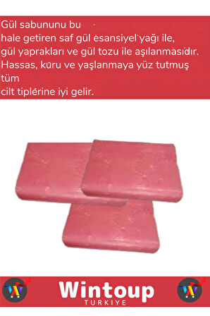 Özel Üretim %100 Organik Bitkisel Güzel Kokulu El Yüz Cilt Vücut Gül Sabunu 3 Adet