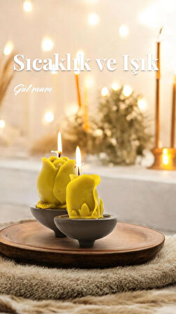 Troya İkili Gül Takım Balmumu Mum – Doğal & El Yapımı