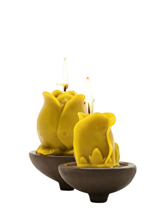 Troya İkili Gül Takım Balmumu Mum – Doğal & El Yapımı