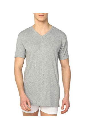 6 Adet Gri Renk V Yaka Kısa Kollu Fanila