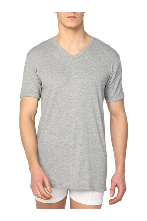 6 Adet Gri Renk V Yaka Kısa Kollu Fanila