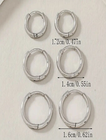 3 çift Gümüş Renk Halka Küpe Seti - 1.2cm / 1.4cm / 1.6cm