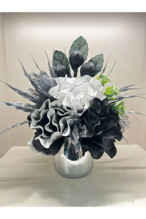 Yapay Çiçekli Gümüş Metal Vazo No:3