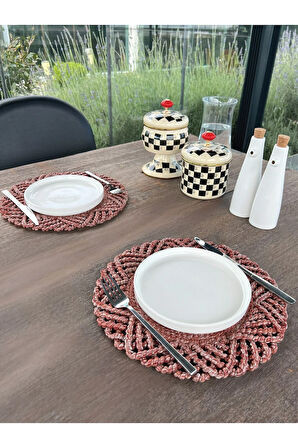 2'li Set Hasır Görünümlü Amerikan Servis-Leke Tutmaz Bordo 33 cm