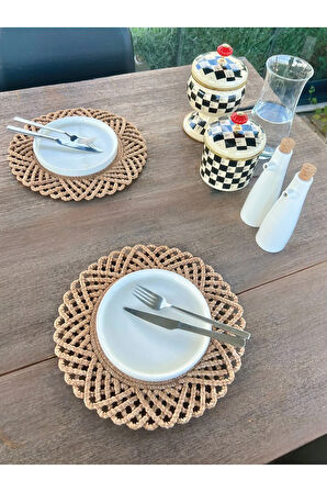 2'li Set Hasır Görünümlü Amerikan Servis-Leke Tutmaz Natural 33 cm