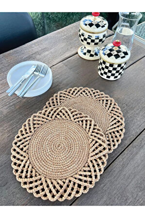 2'li Set Hasır Görünümlü Amerikan Servis-Leke Tutmaz Natural 33 cm