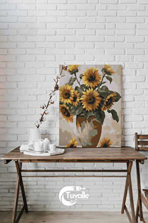 Güneşin Çiçekleri Sayılarla Boyama Seti, Hobi Seti, 40X50 Tablo, Fırça Boya, Numaralı Tuval